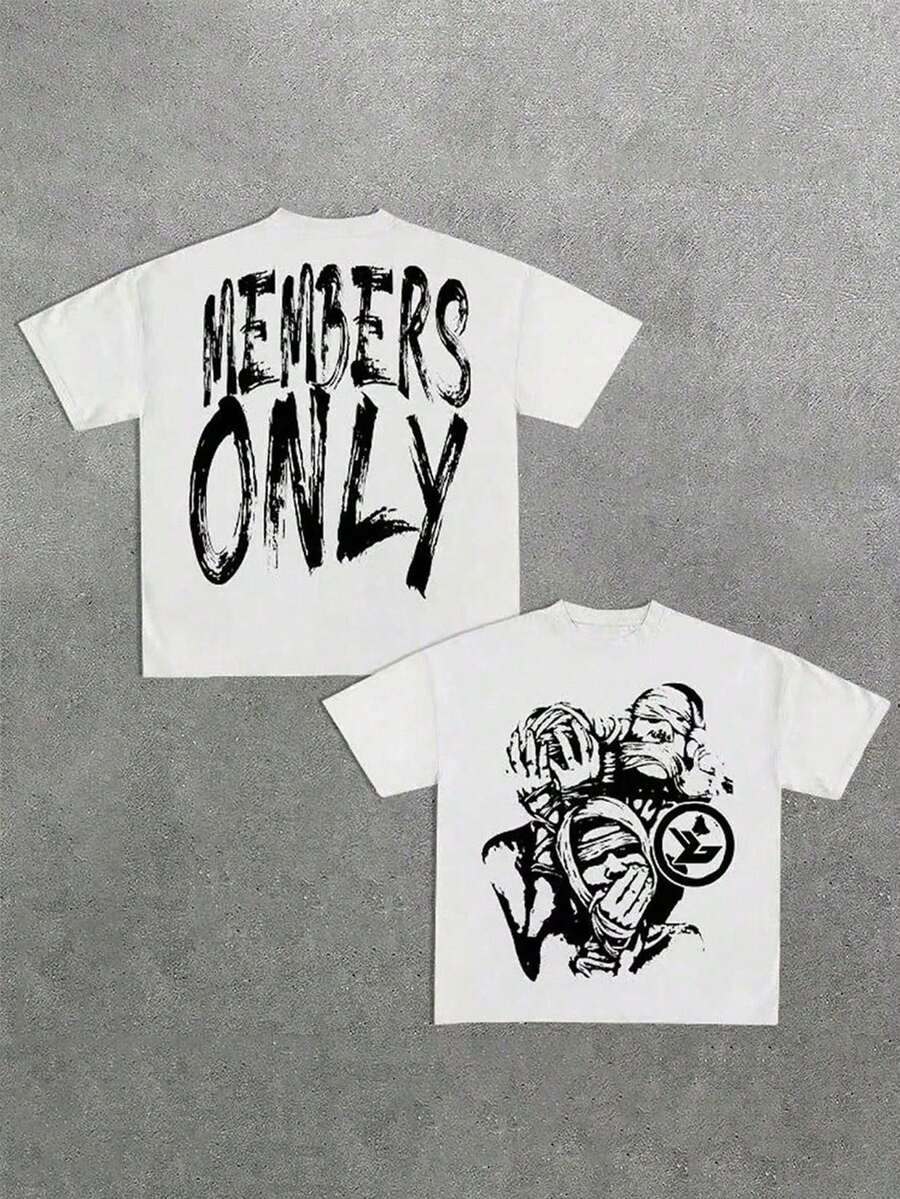 Double-Sided T Shirt Fall Clothes Women Members Only Graphic Tops Tee, 100 Percent Cotton Clothes, Short-Sleeved T-Shirt Men, Unisex - 白色 - 查看 1