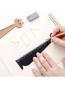 1 pieza Regla de gato de dibujos animados creativa, regla de madera linda, regla recta de papelería retro, suministros de aprendizaje - A - Ver 6