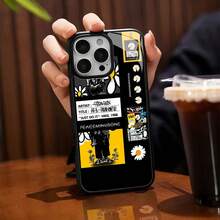 Funda de teléfono con diseño de margaritas, compatible con fundas ,  17,  16 Pro Max,  15 Pro Max,  13 y  12. Fabricada en vidrio. Resistente al agua, a los golpes y a los arañazos. Un regalo divertido para familiares, amigos, parejas y ocasiones especiales. - Negro - Ver 6