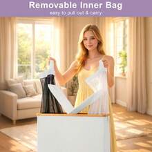 140L Laundry Hamper With Lid And 2 Removable Liners Large Capacity For Dirty Clothes Storage In Bedroom Bathroom - 米色 - 查看 2