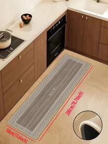 1pc Soft Rubber Linen Kitchen Mat, 3.5mm Thick Kitchen Rug, Main Body Blends Wood Grain Texture And Classic Chinese Water Wave Border, Prominent "KITCHEN" Text In Center - Multicolor - View 18