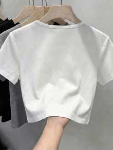 Women's New Arrival ONLY Letter Print Zebra Texture Round Neck Short Sleeve Casual T-Shirt, Spring/Autumn/Summer - White - View 8