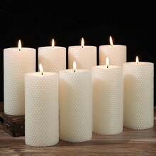 4/6/8 Pack Hand Rolled Ivory White Honeycomb Beeswax Pillar Candles, 2 X 4 Inches Smokeless Unscented Handcrafted Decor Candles, Natural Clean Burning Candles, Ideal Home Table Ornaments & Premium Gifts For Candle Enthusiasts - 白色 - 查看 10