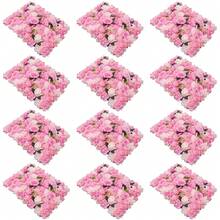 CNCEST 12 Pack Artificial Flower Wall Panels 24" X 16" Flower Wall Panel Wall Backdrop Faux Hydrangea Rose Flower Backdrop Panels For Flower Wall Decor Wedding Party Event Decoration Party Favors Room Decor Bride - Pink - View 6