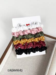 Bộ 4/5/6 dây buộc tóc xếp ly nhiều màu sắc, phụ kiện tóc tối giản thanh lịch cho kiểu tóc hàng ngày. - Nhiều màu - Xem 9