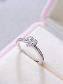 CVNANA 1pc Sweet Heart Cubic Zirconia Silver Ring Jewelry Gift For Women No Box - 銀 - 查看 2