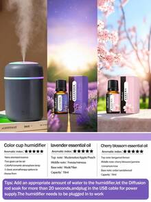 1 pieza Ambientador y humidificador de coche de 300ml, alimentado por USB, 2 modos de funcionamiento, luz LED de 7 colores, apagado automático, niebla silenciosa, difusor de aceites esenciales conveniente, adecuado para decoración de habitaciones, oficina, sala de estar, coche, también un gran regalo para mujeres - Multicolor - Ver 12