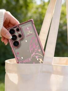 1pc Creative Pink Star Butterfly Outline Luxury Fashion Shockproof Airbag Phone Case Compatible With Samsung S26/26Plus/S26Ultra, S25Ultra/S25Plus/S25/S25FE, S24Ultra/S24Plus/S24/S24FE, S23Ultra/S23FE/S23/S23+, S22Ultra/S22/S22+, S21Ultra/S21FE/S21/S21+, S20Ultra/S20FE/S20/S20+, A73/A72/A55/A54/A53/A52, Note 14 Pro+ 5G, P30, Honor X6b, A74, C53, Narzo N53 - Pink - View 3