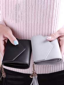 Tassel Pendant Decor Wallet Trifold Slim Card Holder Wallet With 1 ID Window 6 Slots 1 Cash Grid Card Holder Multi-Function Wallet Women Short Wallet Fold Coin Purse Purse Flap Card Case Envelope Bag For Travel Vacation Outdoor Travel Essentials - A - View 9