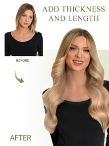 DNE HAIR 10片装100%真人发胶带式接发片 #P18/613 脏金色挑染直发 14-22英寸 丝滑无痕隐形优质高密度接发片，适合头发稀疏及沙龙使用，适合所有女性日常佩戴 - S18/613 - 查看 3