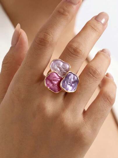 Cring Coco 1pc Fashionable Bohemian Enamel Purple Geometric Ring, Suitable For Women's Daily, Ball, Party, Vacation, Music Festival, Carnival, Valentine's Day, Mother's Day Jewelry Accessories Gift