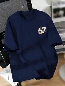 男童“六七”67数字字母印花T恤，适合男孩街头、校园、活动、日常穿着，时尚夏季上衣 - 藏蓝色 - 查看 6