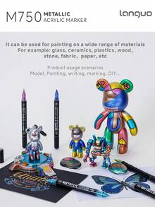 Set de 12/24/48 colores de marcadores de pintura acrílica de doble punta, con puntas suaves y firmes, control inteligente de tinta con cámaras de tinta duales, brillo metálico para escribir en múltiples superficies (modelo/piedra/vidrio/cerámica/madera), adecuado para pintura de figuritas, manualidades DIY, grafiti - Marcadores metálicos - Ver 2
