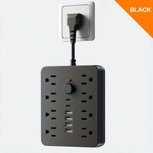 Regleta de Alimentación,Extensor de toma de corriente múltiple con USB, Extensor de enchufe múltiple 14 en 1 con USB, divisor de toma de corriente eléctrica de pared con 3 puertos USB (1 USB C) y 8 tomas y2 puertos de carga type-c de corriente, carga de pared - Tipo de Enchufe B USA (110-127V) - Ver 6