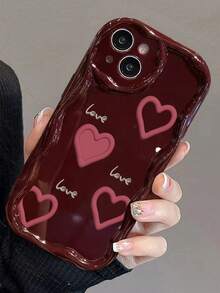 Heart Pattern Cream Texture Soft Case Compatible With IPhone 17/17 Pro Max, 16/16 Pro/16 Pro Max, 15, XR, 7P/8P, P12 Pro Max, P13 Pro Max, P14 Pro Max, P13, P14, P11, P12, P14, XS/S/XS Max/7/8, Cute & Fashionable Thick Protective Phone Cover - Multicolor - View 5