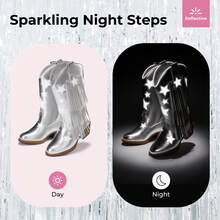 Girls Cowgirl Boots Pointed Toe Stars Tassel Western Cowboy Boots For Riding Vintage Fringe Platform Shoes - 銀色 - 查看 4