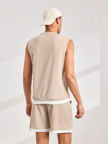 Driftmere Men's Letter & Badge Print Crew Neck Tank Top And Shorts Casual Set, Summer - Khaki - View 8