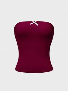 Áo kiểu ren thắt nơ ôm sát gợi cảm phong cách Y2K dành cho nữ, thích hợp cho mùa hè. - màu đỏ tía đậm - Xem 7