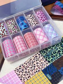 日式格子美甲印花箔，采用四季棕色条纹密胺面料设计，适合美甲沙龙DIY，轻松打造美甲造型，也可作为女士节日礼物赠送（需搭配印花胶使用） - 彩色 - 查看 25