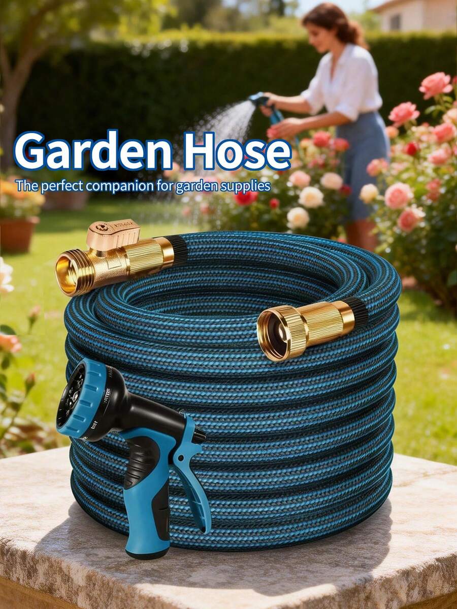 LOVFEN 100ft Heavy-Duty Garden Hose, Non Expandable ,With 3/4" Solid Brass Fittings, Leakproof Design, Durable Rubber Material, US Standard Threads - Perfect For Gardening, Cleaning, Forestry 25FT/50FT/75FT/100FT/150FT KIT - Green - 查看 1