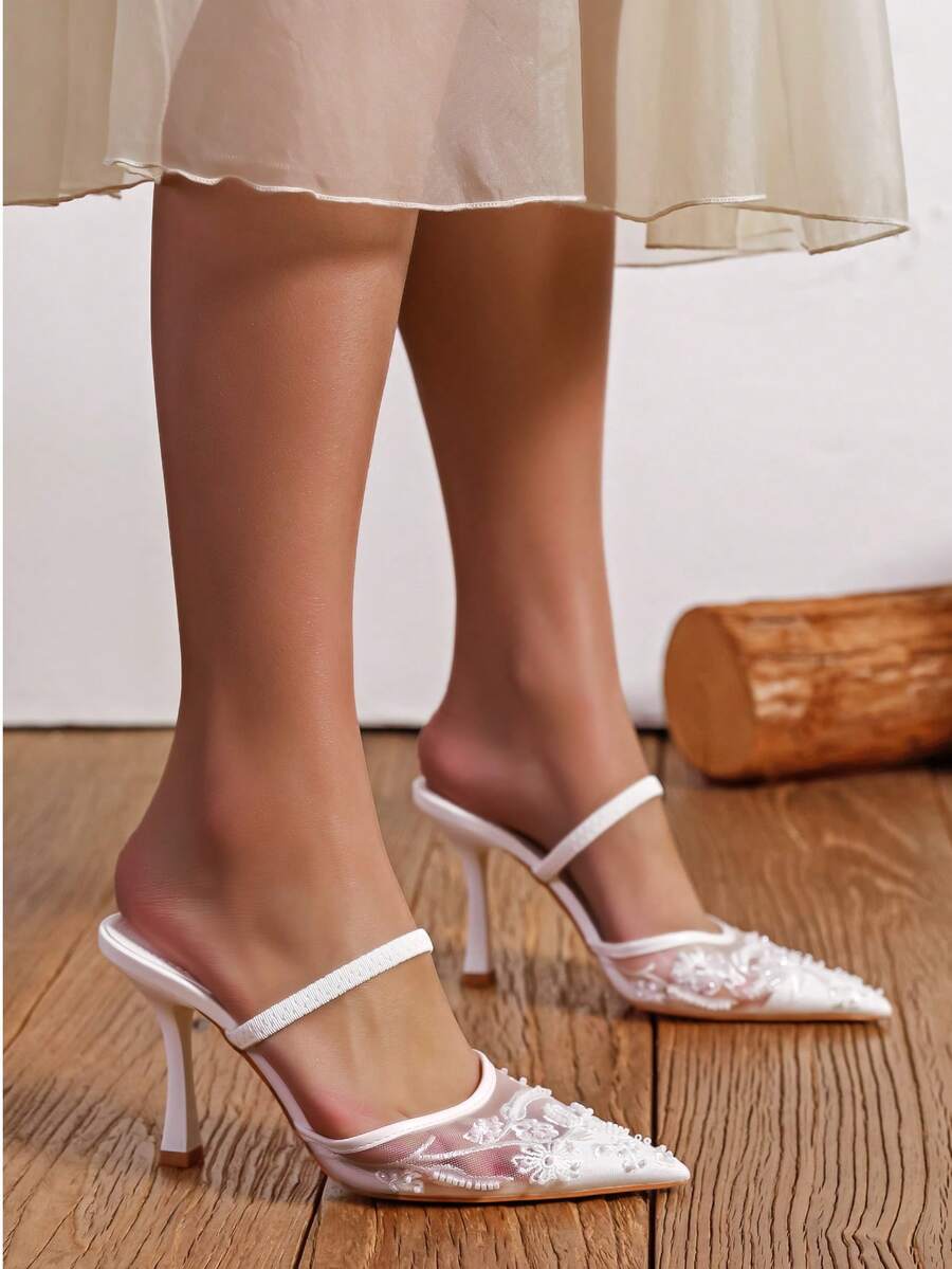 New Fashionable Versatile Stiletto High Heel Sandals For Party Time - White - View 1