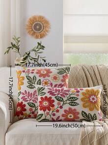 1pc Modern Floral Embroidered Throw Pillow Cover, Suitable For Indoor Decor, All Season Cushion Cover, Pillow Insert Not Included - Multicolor - View 3