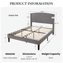 Allewie Modern Full/Queen/King Size Plush Teddy Fabric Bed Frame, Curved Upholstered Headboard, Easy Setup, Reinforced Durable Metal Frame, Under Bed Storage, No Box Spring Required, Gray - Xám - Xem 6