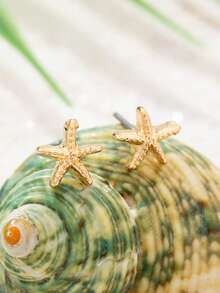 1 Pair Women's Minimalist Starfish Earrings, Summer Beach Style Starfish Earrings, Suitable For Beach Wear - Gold - View 2