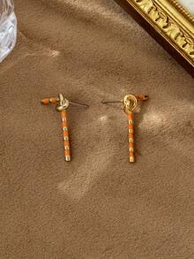 1 par de nuevos aretes geométricos de bastón de caramelo fresco 2026, chapados en oro de 18K, estilo coreano - Multicolor - Ver 1