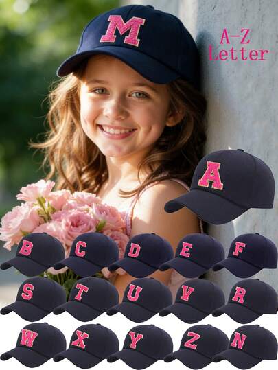 1 pieza Gorra de hip hop para niños, gorra de béisbol con bordado de letras A-Z, ajustable con cierre a presión para niños y niñas, sombrero casual para exteriores, color blanco hueso, edades 8-16