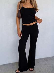 Women's Summer Two Pieces Black Simple Casual Hottie Suspender Top And Wide Leg Pantsuit Is Suitable For Daily Commuting - Black - View 6