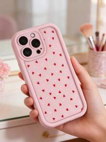 1pc Creative Pink Cute Polka Dot Heart Gradient Perforated Phone Case Compatible With Apple 11/11 Pro Max/12/12 Pro/12 Pro Max/13/13 Pro/13 Pro Max/14/14 Plus/16 Pro Max/17 Pro Max, Galaxy S25 Edge, 14C, Moto G Series, C55 - Pink - View 1