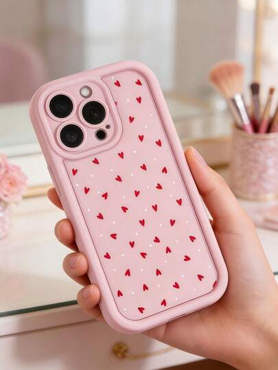 1pc Creative Pink Cute Polka Dot Heart Gradient Perforated Phone Case Compatible With Apple 11/11 Pro Max/12/12 Pro/12 Pro Max/13/13 Pro/13 Pro Max/14/14 Plus/16 Pro Max/17 Pro Max, Galaxy S25 Edge, 14C, Moto G Series, C55