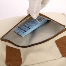 1 Peça Bolsa Tote Casual Feminina Colorblock, Material de Nylon Impermeável, Fechamento com Zíper Multicompartimento, Estilo Minimalista Casual, Bolsa de Mão e Ombro, Adequada para Trabalho, Escola e Viagens Curtas - Caqui - Visão 8