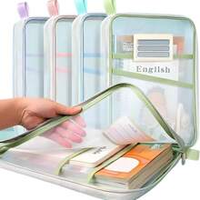 1pc Mesh Theme Storage Bag With L-Shaped Zipper - Large Capacity, Portable, Suitable For Students To Store Exam And Homework, Transparent File Bag, Exam Dedicated Bag - A - View 2