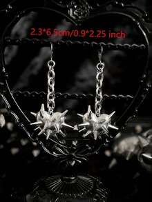 1 Pair Of Retro Hip-Hop Style Fashionable Gothic Retro Alloy Heart-Shaped Uneven Thorn Chain Geometric Pendant Earrings - Hollowed Out Earrings, Suitable For Parties, Gatherings, And Daily Wear - Silver - View 2