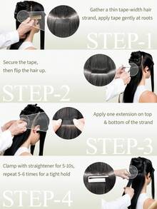 DNE HAIR 10片装100%真人发无缝隐形接发片，1号乌黑直发，长度14-22英寸，丝滑柔顺，发尾浓密，适合细软发质，沙龙及日常使用。 - S1 - 查看 5