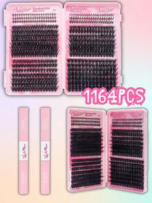 1164PCS/582PCS Fluffy Eyelash Clusters, Single Lashes, 80D+100D+120D+150D Fluffy Eyelash Cluster Set With Lower Lashes, Thick Cluster Eyelash Extensions, Single Faux Mink Eyelash Clusters, DD Curl, 0.31-0.63inch, Russian Volume Lash Clusters With Lash Glue, Tweezers & Brush, High Capacity Cluster False Lashes, Perfect For Weddings, Parties, Halloween, Christmas & Special Occasions, Festive Glam Beauty - Black - View 6