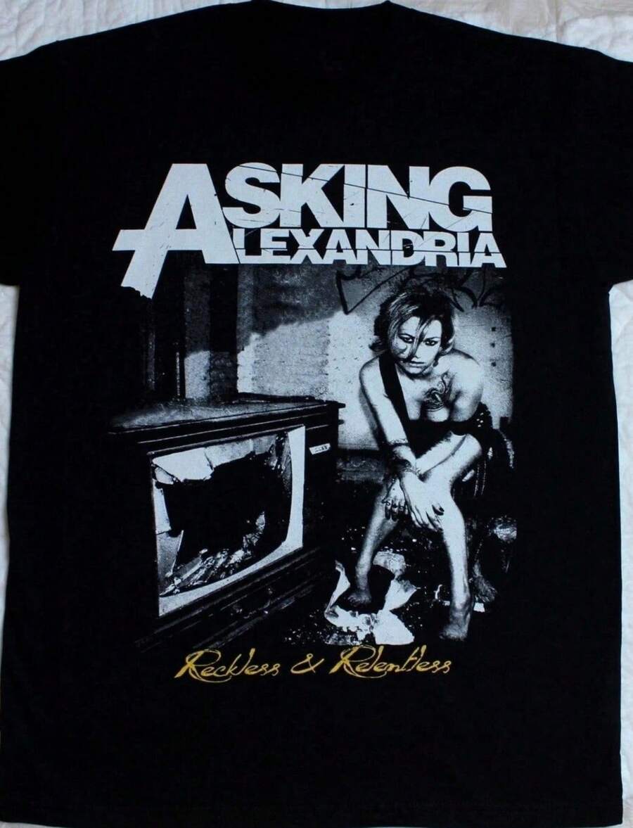 ASKING ALEXANDRIA RECKLESS AND RELENTLESS T-Shirt Tee Short Sleeve Men Women Summer Crew Neck Cotton Tee - 黑色 - 查看 1