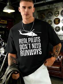 Helicopter Pilot Graphic Tee Shirt Fall, Quality Fabric, Unique Graphic Print, Casual, Breathable - Black - View 1