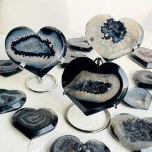 1 pieza Talla de geoda de cristal en forma de corazón de ágata negra, piedra natural para decoración del hogar, colección de cristales, regalo de fiesta - Blanco y Negro - Ver 6