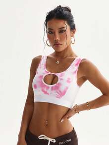 Women's Fashion Ombre Print Removable Padded Criss-Cross Back Sports Knit Bra - Multicolor - View 5