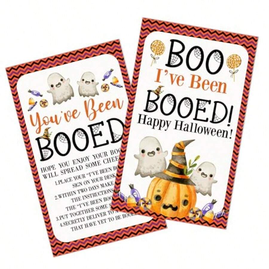50 Pcs Halloween Game Cards You've Been Booed Boo Basket Stuffers For Friends Family Pumpkin Ghost Candy Spooky Card For Him Or Her Boo Greeting Cards Happy Halloween Party Supplies -03 - 如圖所示 - 查看 1