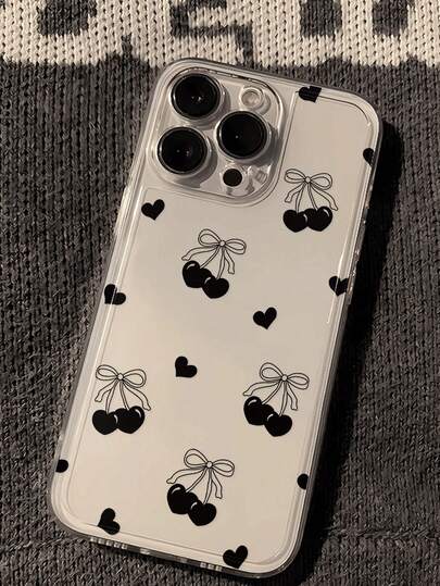 Funda de teléfono creativa y minimalista con diseño de cereza pintada, transparente y resistente a golpes, compatible con iPhone 17/17Pro/17ProMax, 16/11/16Pro/16Plus/16ProMax/16E/15ProMax/13/14/12/XS/XR/7G/8P, Galaxy S25/S25Plus/S25 Ultra/A16/A36/A26/A56/A50/A12/A32, versión internacional, no la versión nacional