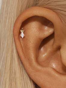 EleRunis 1件 925纯银心形星月莲花平底耳骨耳钉，适合日常佩戴、婚礼、派对、订婚、周年纪念、情人节等场合。 - 金色 - 查看 21