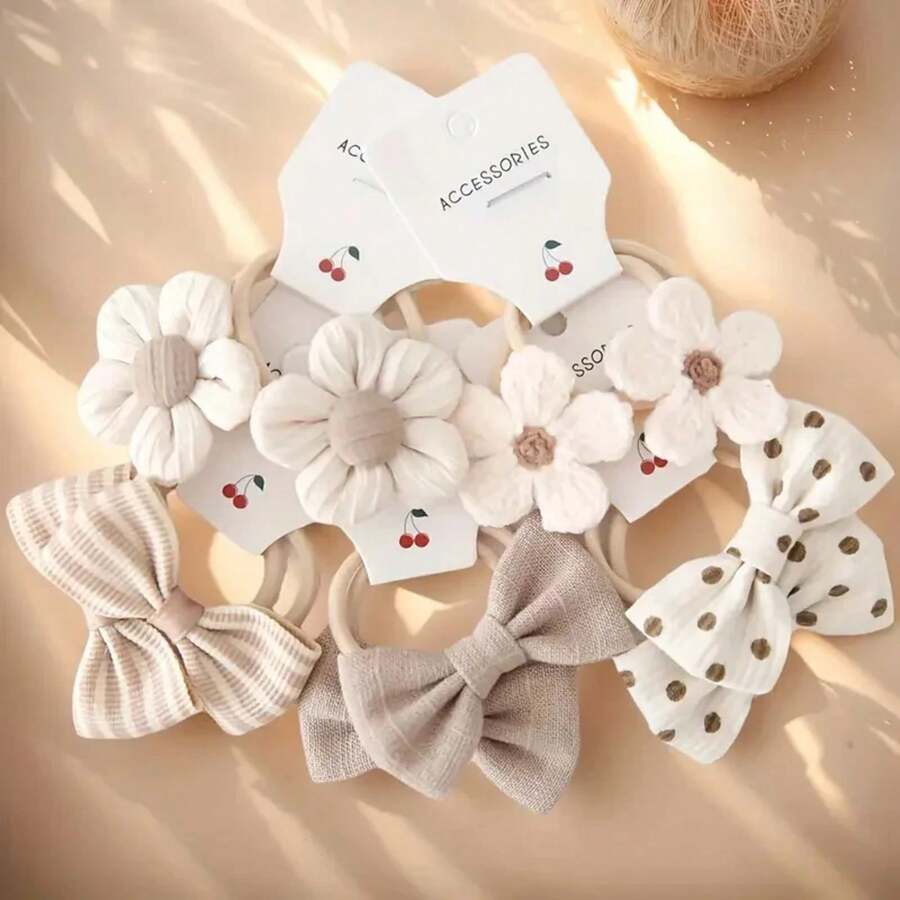 10 diademas con flores y lazos de colores, diademas de poliéster suave, perfectas para uso informal, accesorios para el cabello de diseño juguetón C2U8 - 10 Piezas Color Caqui - Ver 1