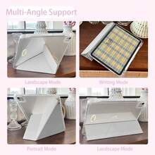 适用于 10/11 号、Air 11/13 号、Mini 6/7 的网格 - 透明亚克力背板，笔槽，Y 型折叠多角度设计，暖色调格子图案 - 彩色 - 查看 3