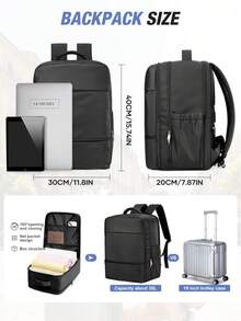 Mochila de viaje grande, mochila para portátil de negocios, tamaño de equipaje de mano 40x20x25cm, cumple con los estándares de las aerolíneas, resistente al agua, compartimento separado para zapatos de múltiples funciones, capa de separación húmeda y seca, adecuada para estudiantes, viajes y uso de portátil - Negro - Ver 3