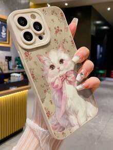 卡通猫咪彩绘穿孔米色简约时尚创意防震手机壳，兼容 17/ 17 Pro/ 17 Pro Max/ 16/11/16 Pro/16 Plus/16 Pro Max/16 e/15 Pro Max/13/14/12/XS/XR/7G/8P，兼容三星 Galaxy S25/S25 Plus/S25 Ultra/A16/A36/A26/A56/A50/A12/A32 S26 S26 Plus - 彩色 - 查看 1