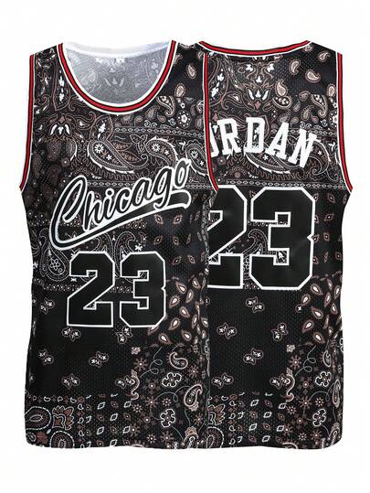 男士黑色篮球球衣 #23，休闲刺绣圆领运动上衣 春季款